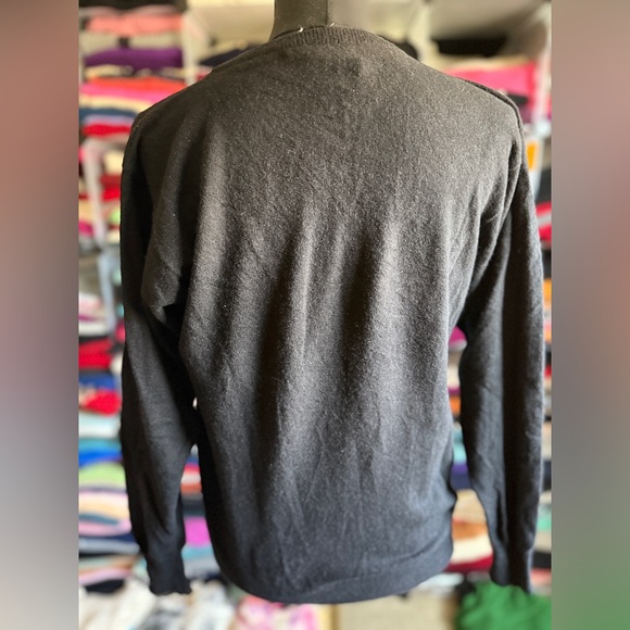 Vintage Black and Teal Cashmere Sweater, Hand Intarsia, PRINGLE,38 (M) - Picture 5 of 16